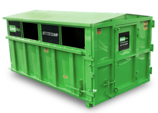 20-yard-enclosed A large green metal dumpster with side openings and a closed top, placed on a plain background.