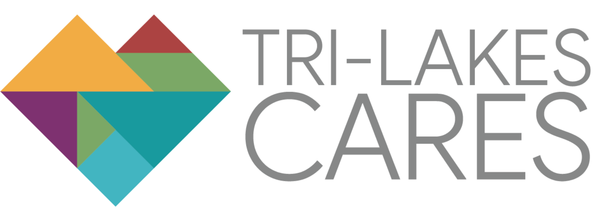 Tri-Lakes Cares logo with a geometric heart made of colored triangles next to the organization’s name in gray text.